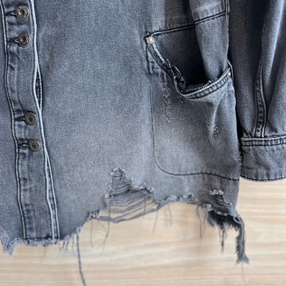 Free People Oversized Distressed Denim Jacket - Picture 7 of 9